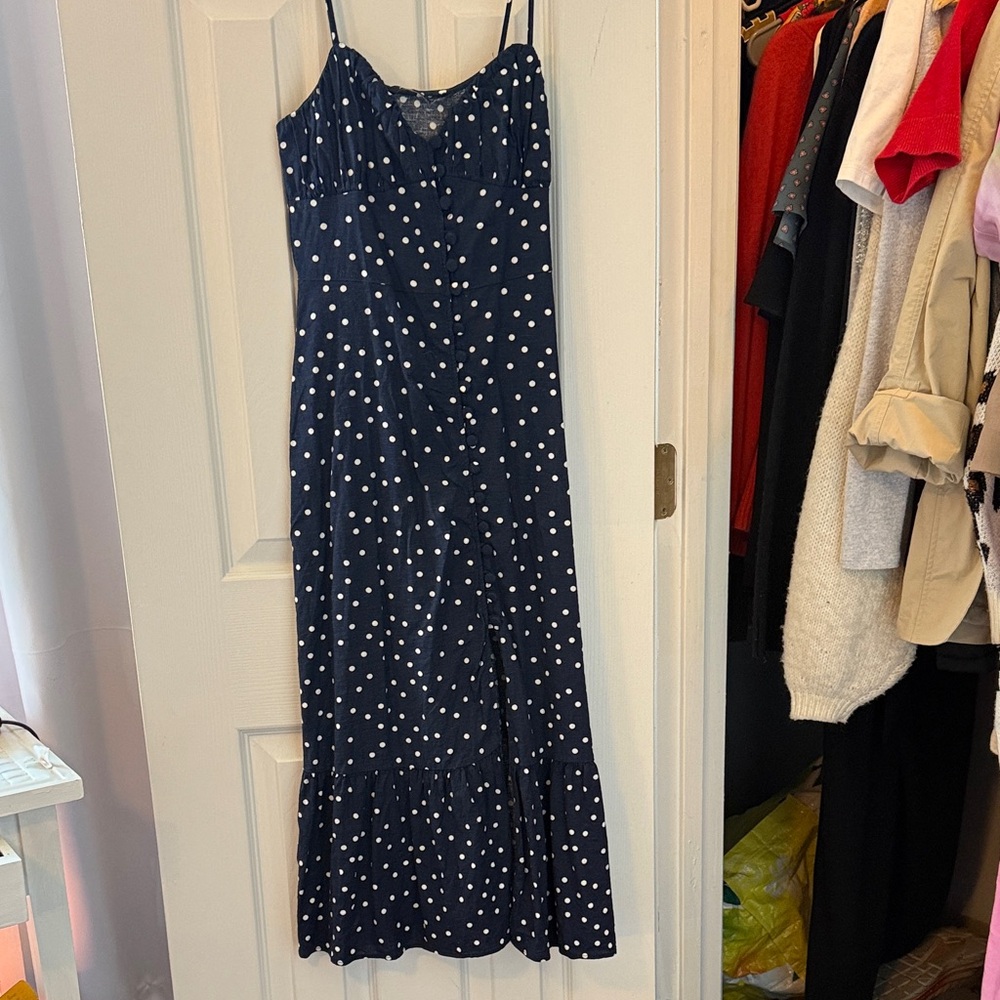 Zara Navy Maxi Dress with White Polka Dots